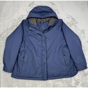 LL Bean Sherpa Lined Rain Jacket Mens 2XL XXL Navy Blue Hooded Coat Nylon Hiking